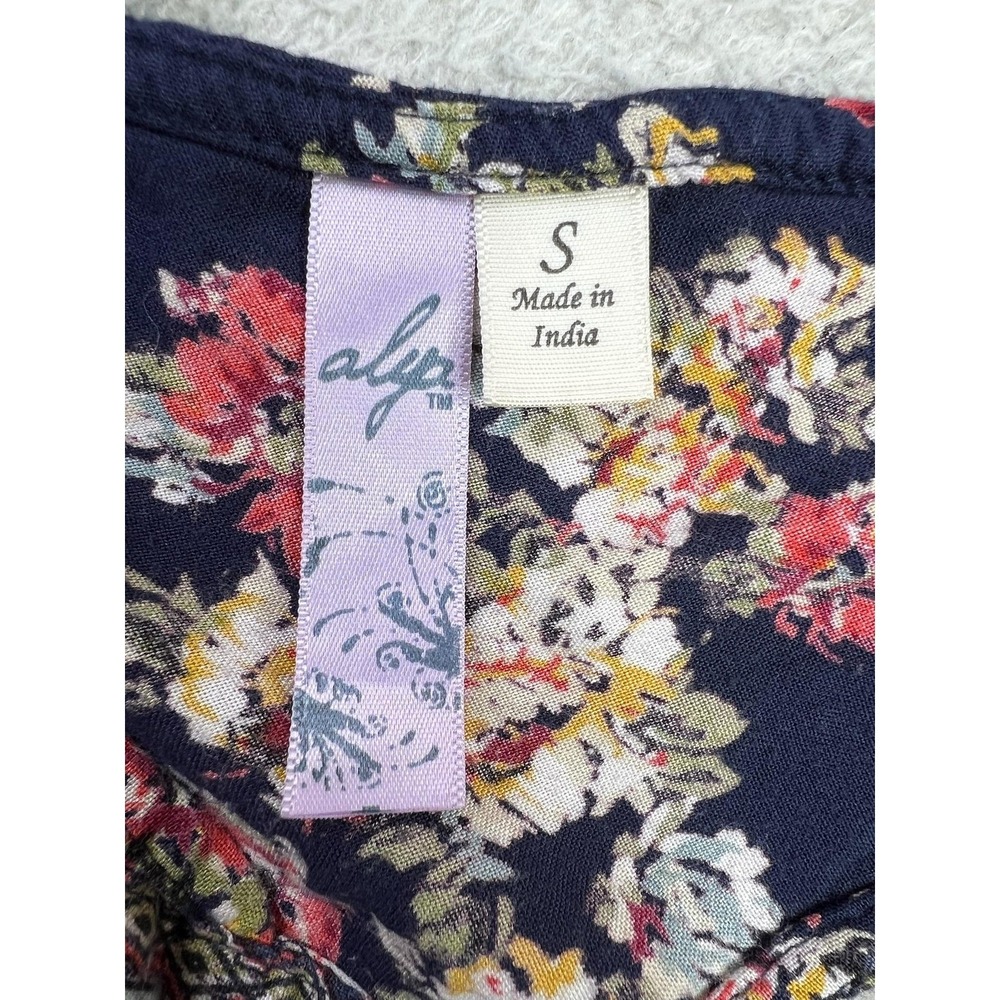 Alya Tank Top Womens Small Blue Floral V Neck Tie Back Boho Rayon Sleeveless - Picture 4 of 10